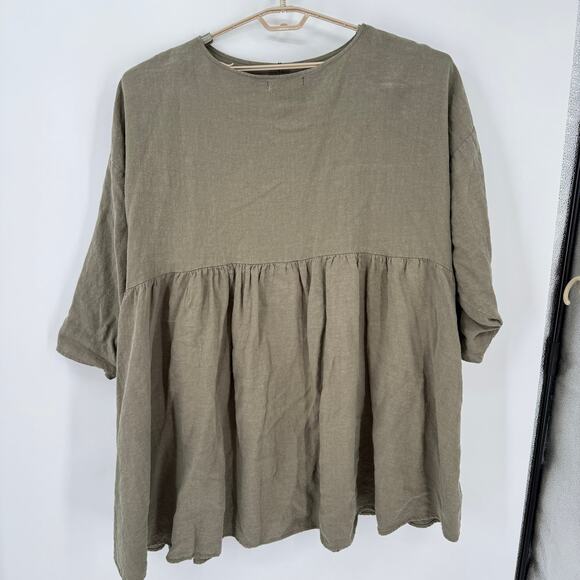 Hackwith Design 100% Linen Short Oversized Dress Dark Green +1/2 18W/20W NWT - Picture 4 of 7